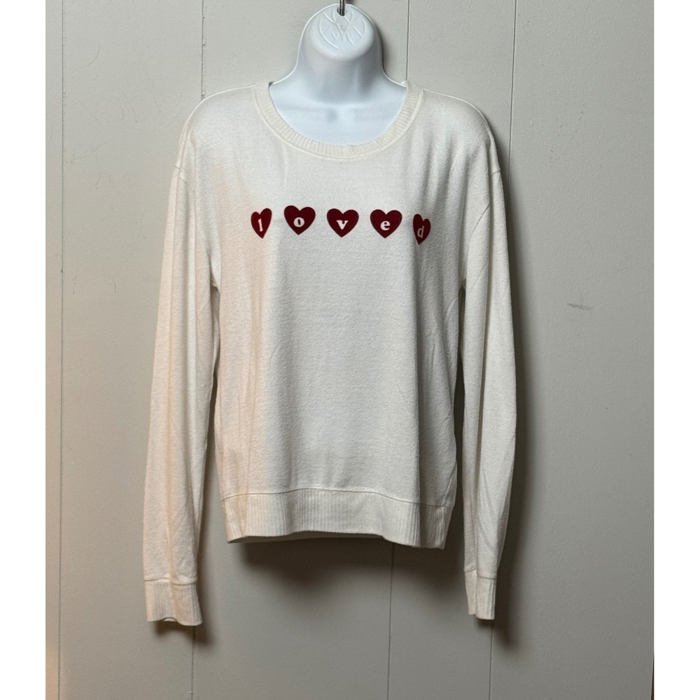 Abercrombie & Fitch Women's Loved Heart Graphic Sweater White Red Size M